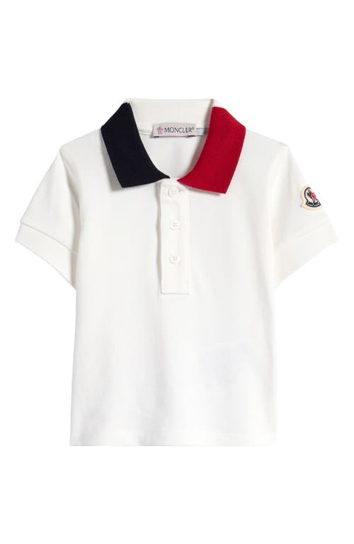 Shop Moncler Kids' Tricolor Stretch Cotton Polo In White