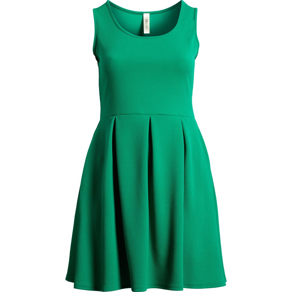 24seven Comfort Apparel Sleeveless Skater Pleated Mini Dress With Pockets In Green