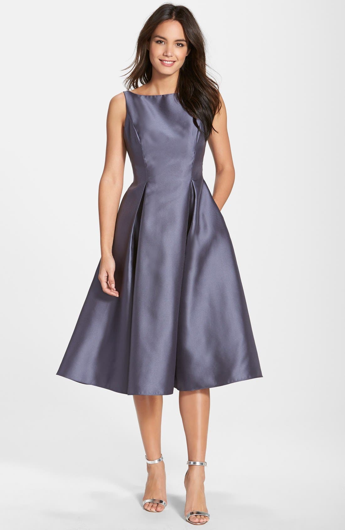 Adrianna Papell Sleeveless Mikado Fit & Flare Midi Dress | Nordstrom