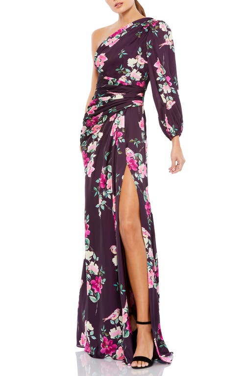 Mac Duggal Floral One-Shoulder Gown Plum at Nordstrom,