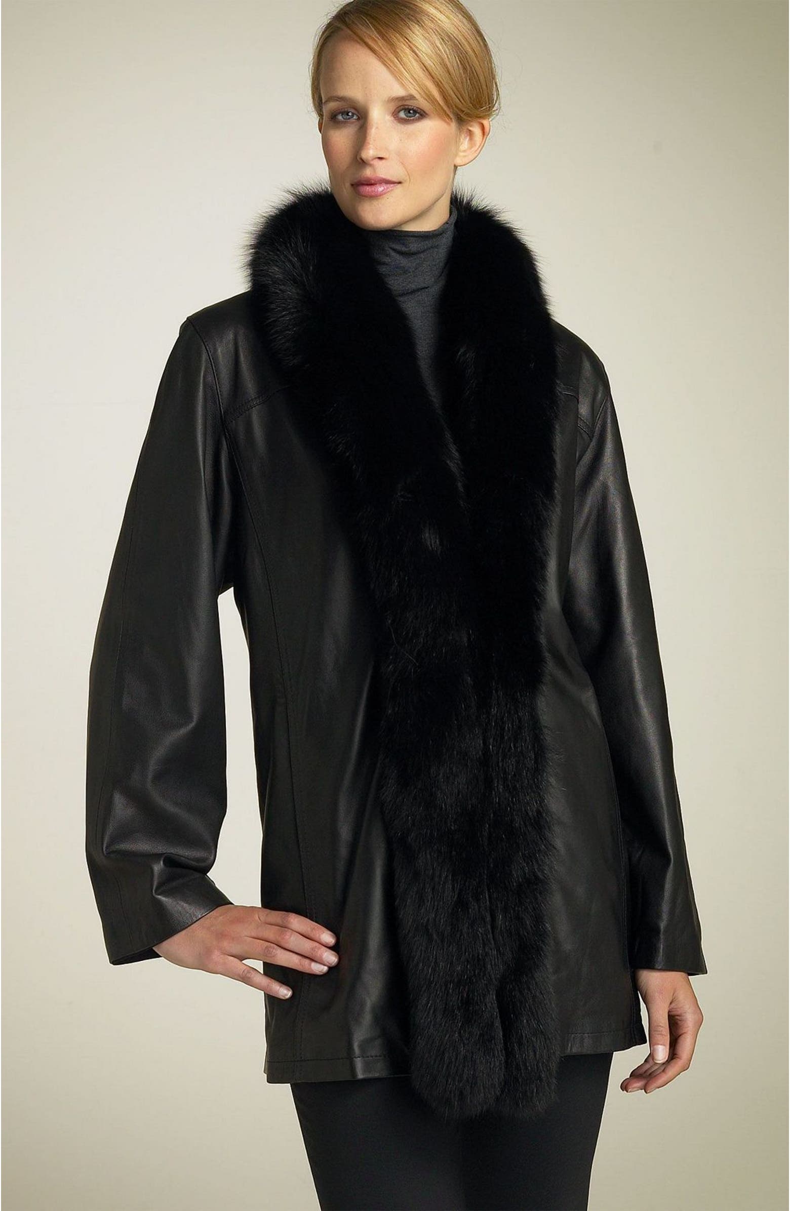 Chosen Furs Reversible Leather Coat With Fox Fur Trim Nordstrom