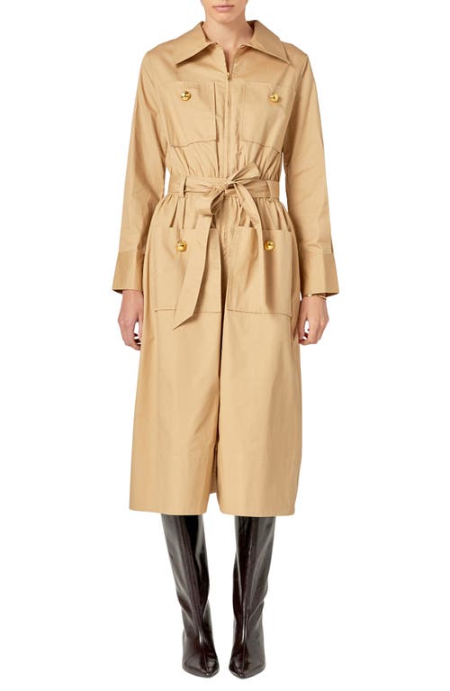English Factory Big Pocket Long Sleeve Midi Dess In Beige
