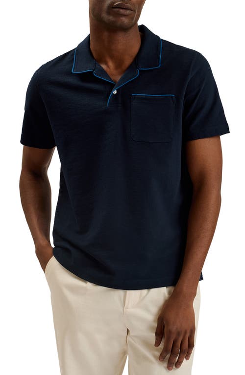 Paisel Piped Cotton Polo in Navy