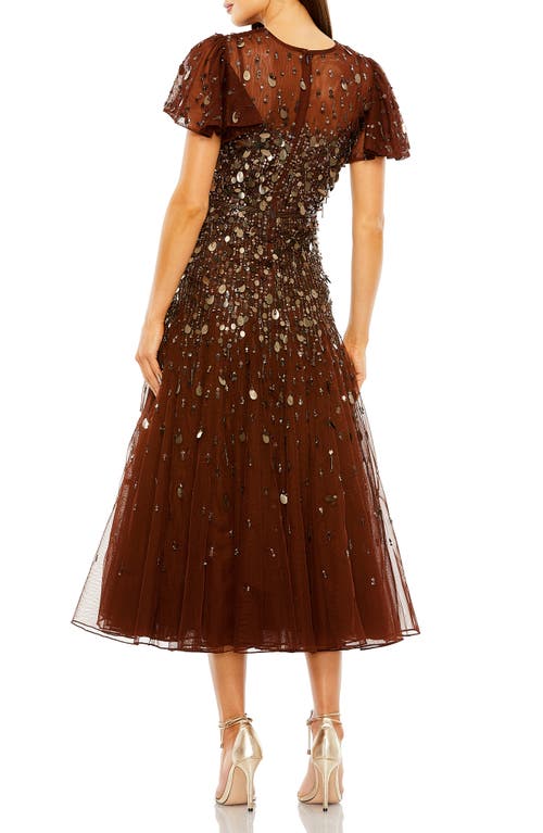 Shop Mac Duggal Flutter Sleeve Sequin Embellished Cocktail Dress In Espresso