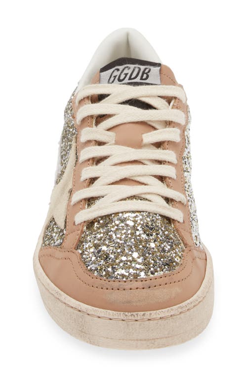 Golden Goose Womens Silver Com Ballstar 65199 Glitter-embellished Suede Low-top Trainerse In Platinum/beige