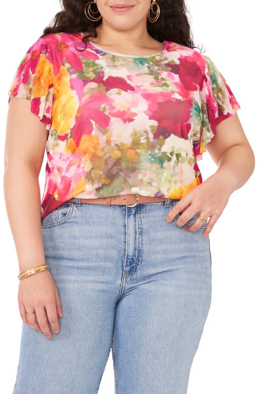 Vince Camuto Floral Mesh Top Antique White Multi at Nordstrom,