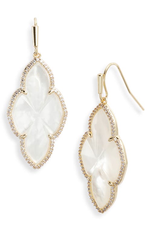 Shop Kendra Scott Abbie Pavé Frame Drop Earrings In Gold Ivory Mother Of Pearl