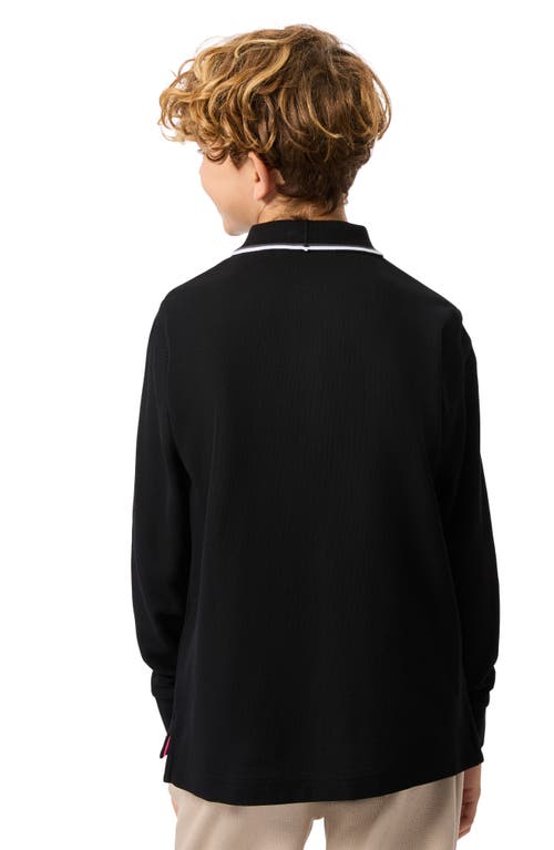Psycho Bunny Kids' Kent Tipped Long Sleeve Cotton Polo In Black