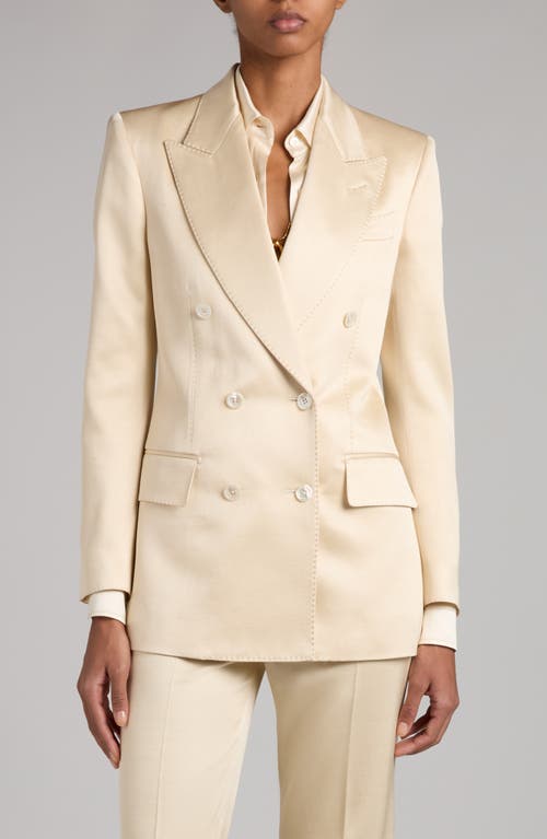 Shop Tom Ford Double Breasted Silk & Wool Twill Blazer In Aw040 Champagne