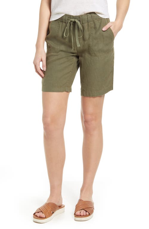 Caslon(R) 9-Inch Linen Shorts in Green Beetle