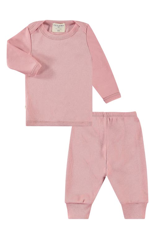 PAIGELAUREN Rib Sweatshirt & Pants Set Pink at Nordstrom,