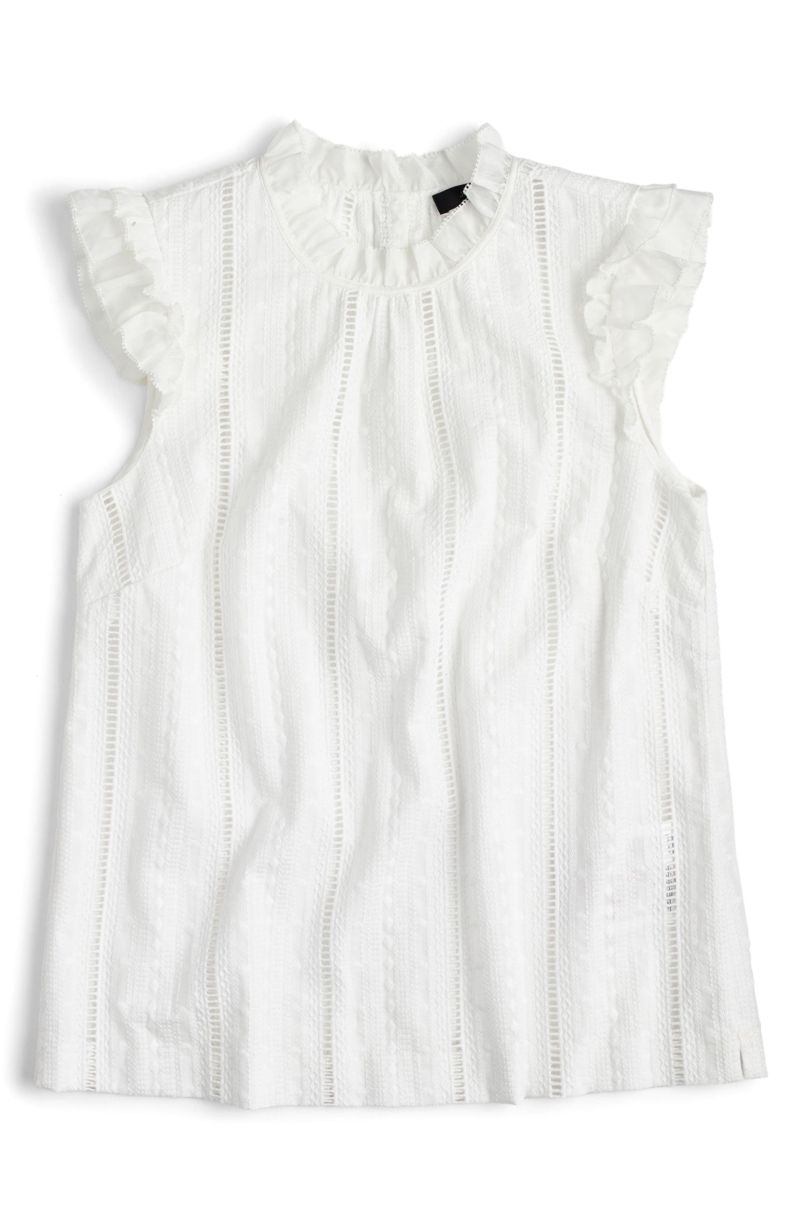 j crew ruffle neck eyelet top