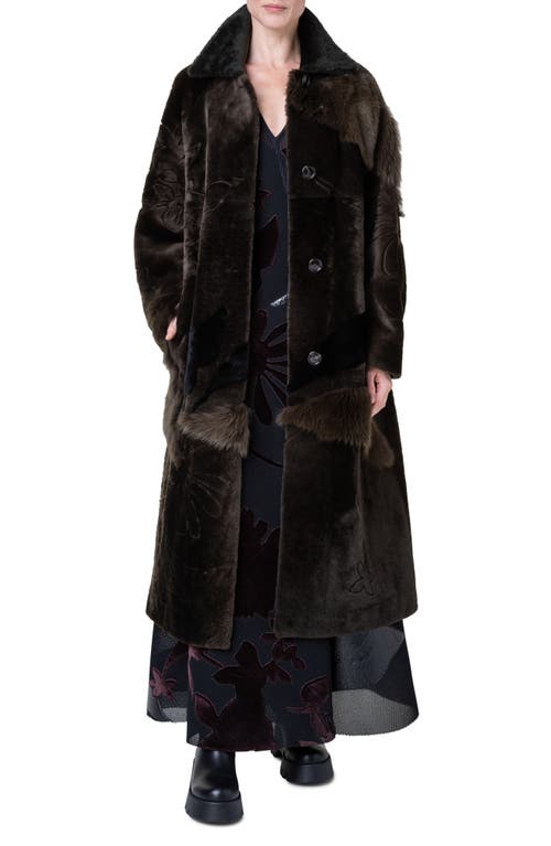 Akris Ruth Floral Patchwork Genuine Shearling Coat in 159 Moss at Nordstrom, Size 4