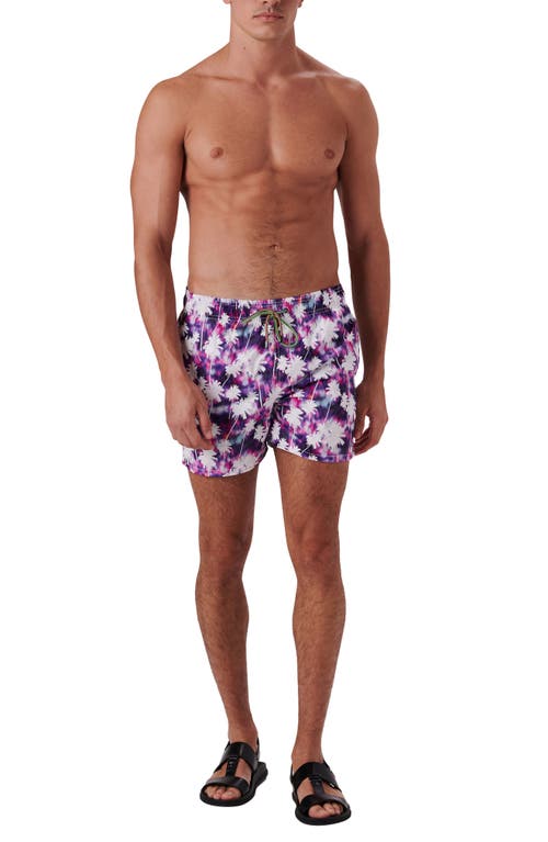 Shop Bugatchi Print Archer Mid Length Swim Trunks In Orchid