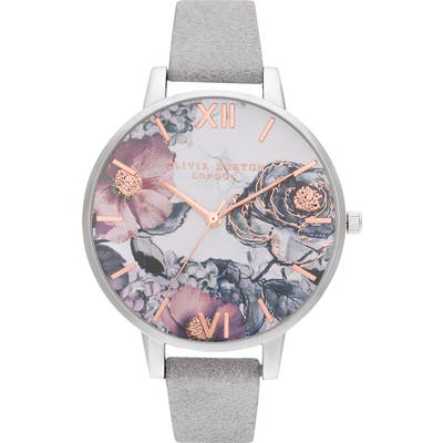 Olivia Burton Floral Leather Strap Watch,