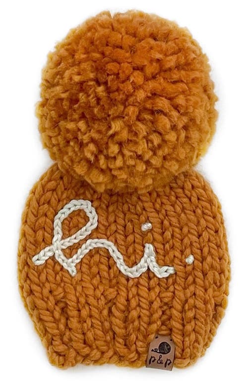 PINE + POPPY Hi Embroidered Pompom Hat in Golden Orange