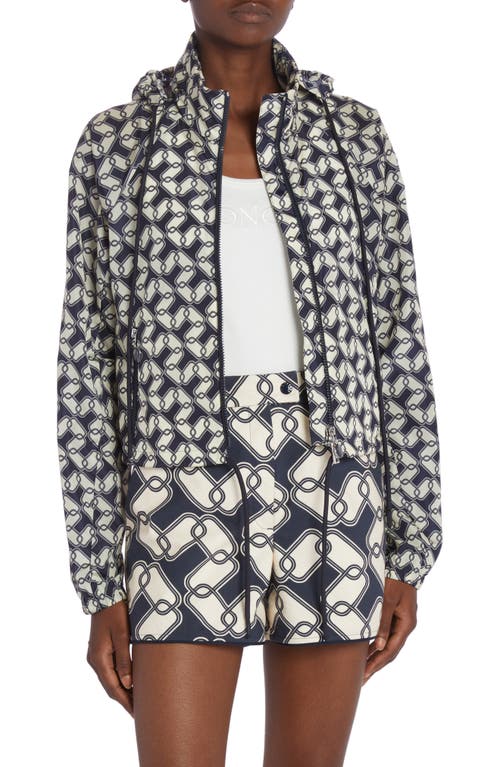 Moncler Marpessa Chain Link Print Hooded Windbreaker Blue at Nordstrom,