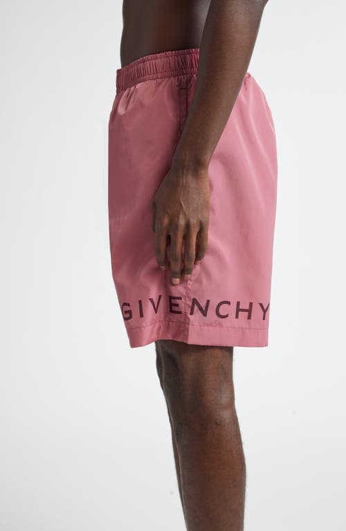 Shop Givenchy Long Nylon Swim Trunks In Old Pink