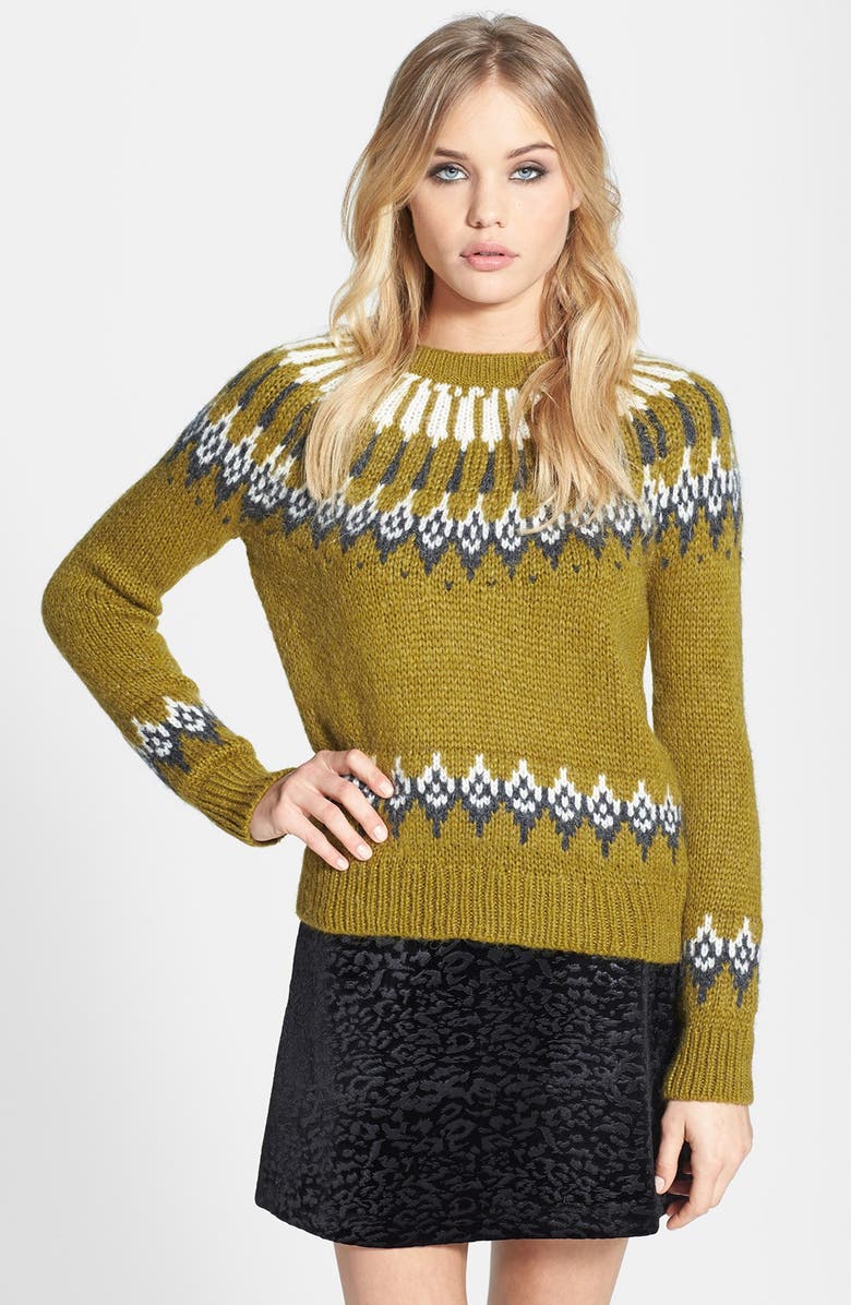 TOPSHOP Peacock Fair Isle Knit Sweater, Main, color, 300