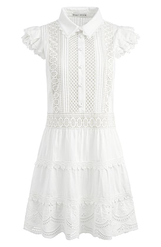 Shop Alice And Olivia Meeko Embroidered Eyelet & Lace Trim Cotton Minidress In Off White