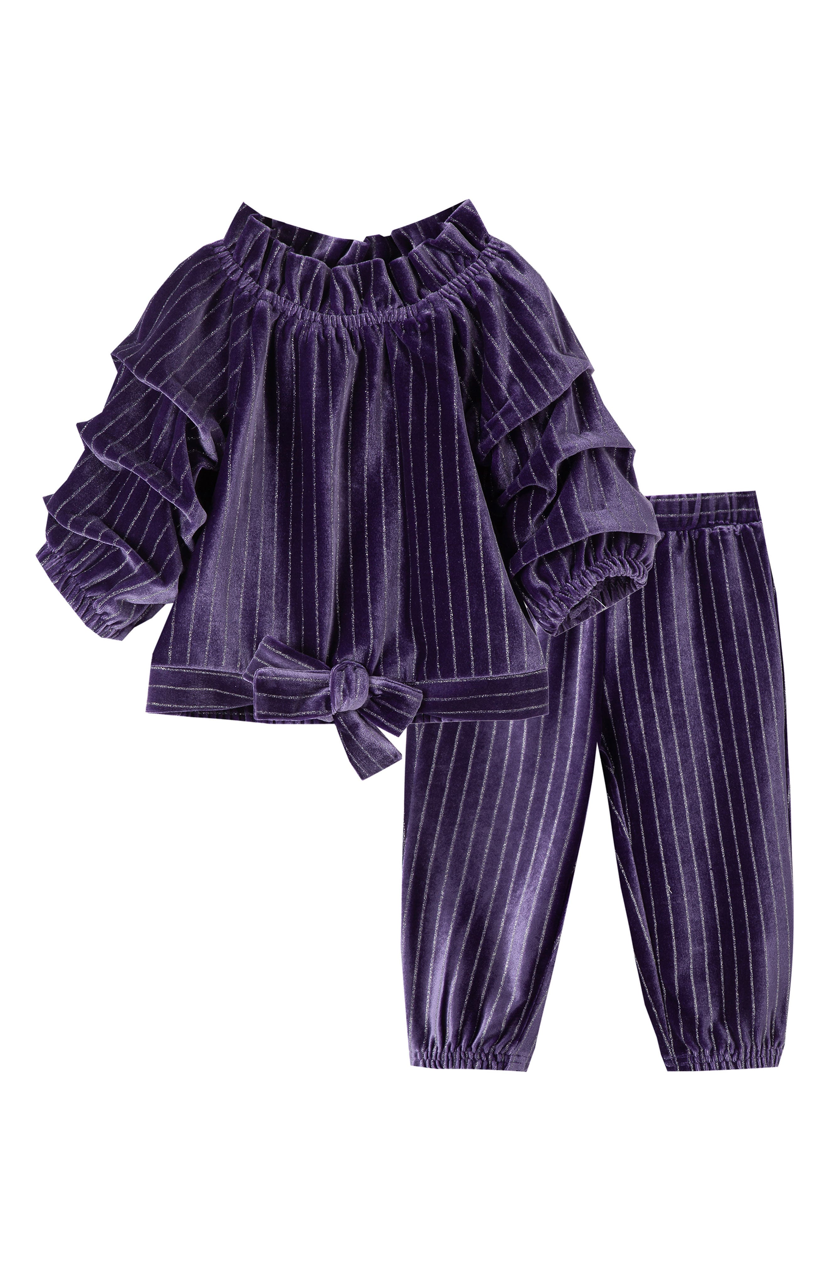 Habitual Joyce Metallic Pullover Velour Set In Purple