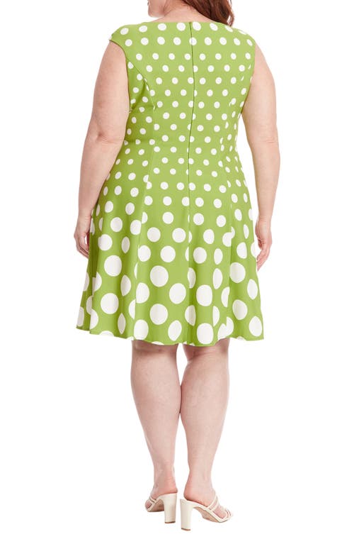 Shop London Times Polka Dot Fit & Flare Dress In Green/white