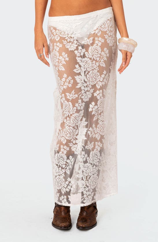 Shop Edikted Bess Sheer Lace Cover-up Maxi Skirt In White