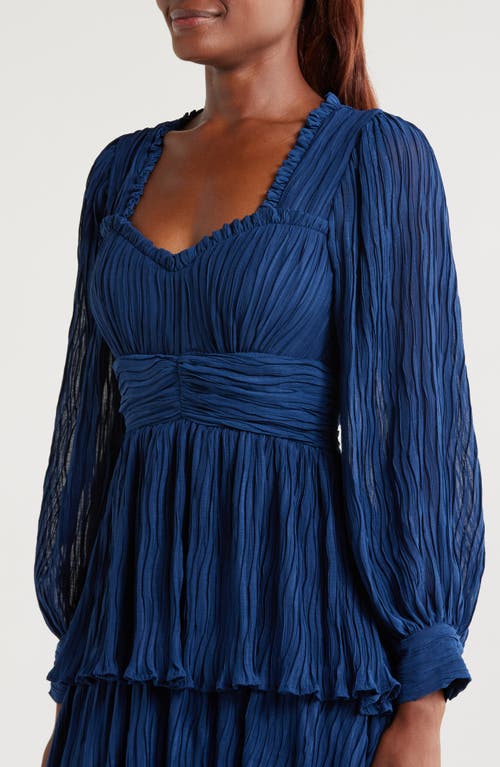 Mila Mae Ruffle Long Sleeve Midi Dress In Navy