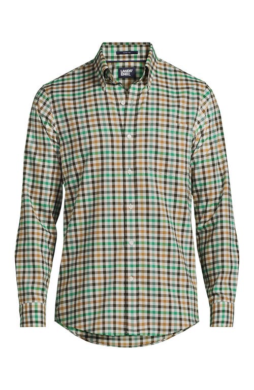 Shop Lands' End Traditional Fit No Iron Twill Shirt In Fresh Evergreen/green Plaid