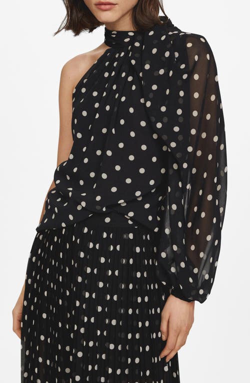 Mango Adela Polka Dot One-shoulder Chiffon Top In Black