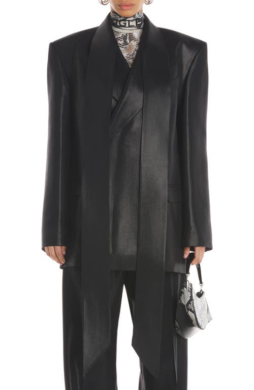 Oversize Blazer with Attached Scarf in Black