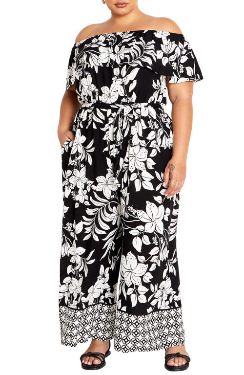 City Chic Sienna Floral Off the Shoulder Jumpsuit in New Day at Nordstrom