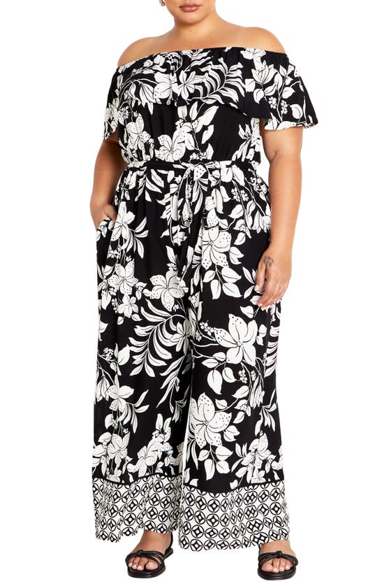 Shop City Chic Sienna Floral Off The Shoulder Jumpsuit In New Day