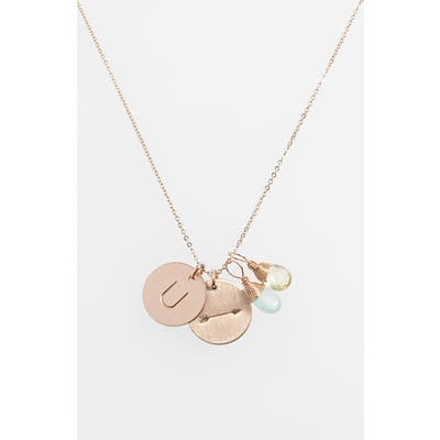 Nashelle Aqua Chalcedony, Lemon Quartz, Initial & Arrow 14K-Gold Fill Disc Necklace