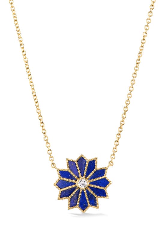 Shop Orly Marcel Mini Sacred Flower Pendant Necklace In Blue
