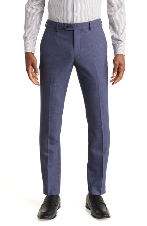 Men's Grey Birdseye Slim Wool Blend Suit Trousers
