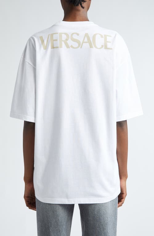 Shop Versace Logo Barocco Contrast Panel Cotton T-shirt In 2w070-white Multicolor