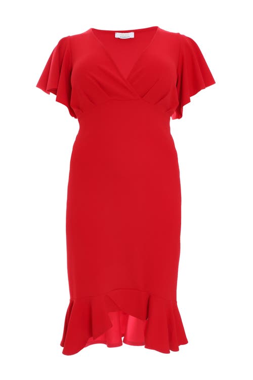 Quiz Plus Size V-neck Frill Hem Midi Dress In Red