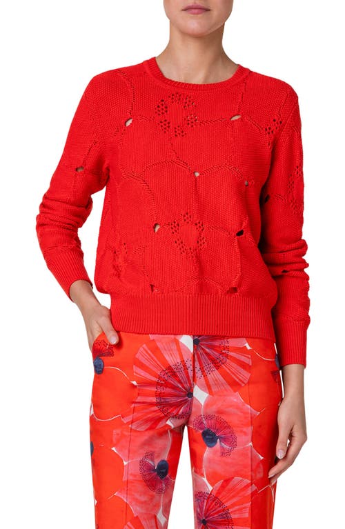 Poppy Open Knit Stretch Cotton Crewneck Sweater