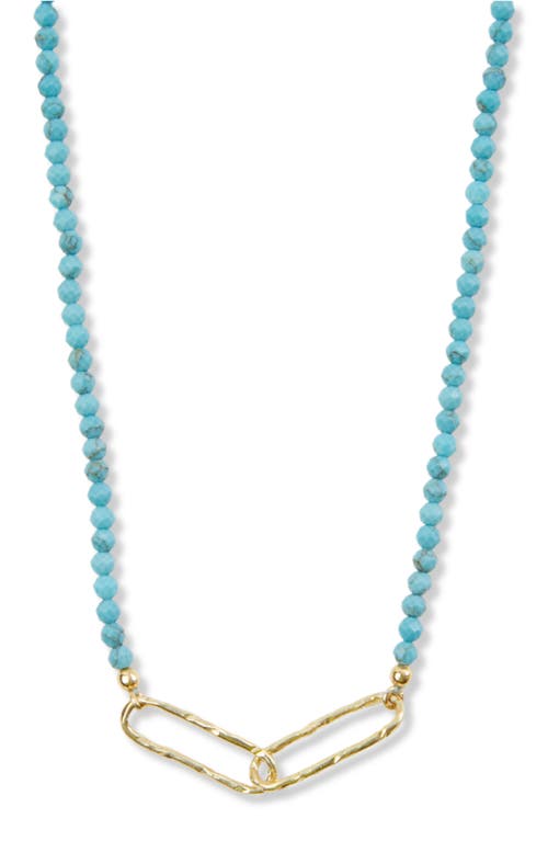 Beaded Turquoise Link Pendant Necklace in Gold/Teal