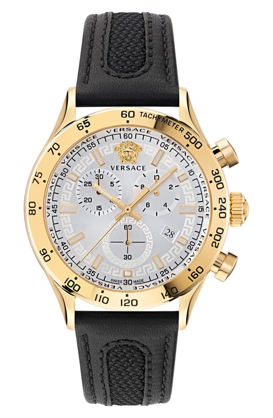 Versace Men's Hellenyium Chrono Ip Yellow Gold Leather Watch, 44mm In Silver/black