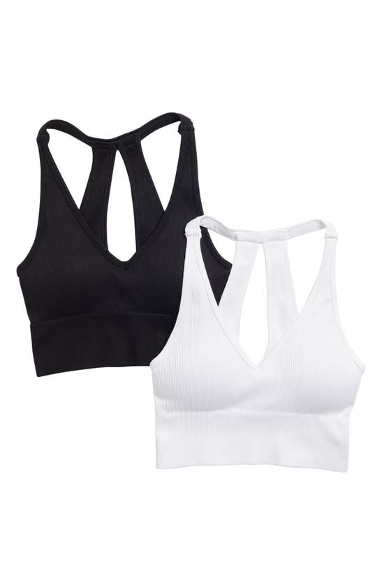 Shop Yogalicious Assorted 2-pack Seamless Rib Sports Bras In Black/white