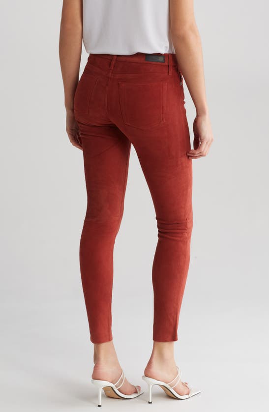 Shop Ag The Legging Ankle Skinny Leather Pants In Rust Red