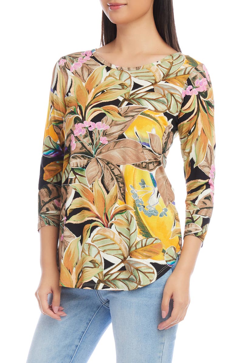 Karen Kane Floral Print Knit Shirttail Top | Nordstrom