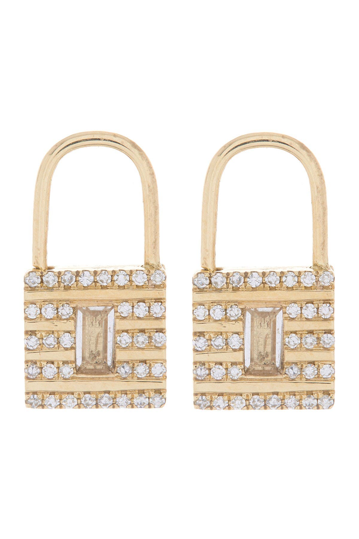 Ef Collection 14k White Gold Pave Diamond & White Sapphire Lock Single Stud Earring In 14k Yellow Gold