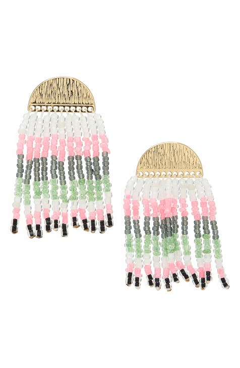 Halfmoon Beaded Fringe Statement Earrings