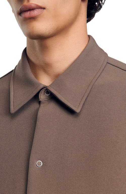 Shop Sandro Long-sleeved Jersey Shirt In Taupe