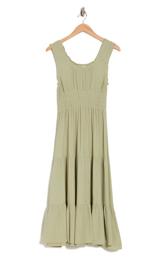 Rachel Parcell Smocked Tiered Midi Dress In Sage