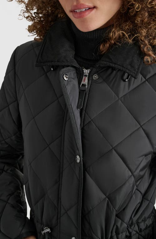 Dkny Women's Missy Diamond-quilted Hooded Parka In Black
