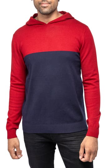 X-ray Xray Colorblock Hooded Sweater In Jester Red/navy